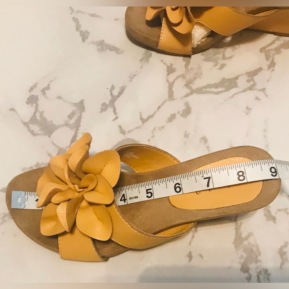 Nicole Mustard Floral Leather Wedge Sandals - Picture 2 of 11